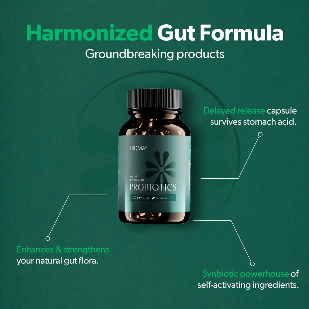 Bioma Probiotics 3-in-1 Gut Health Formula – Digestive Support | 60 Capsules